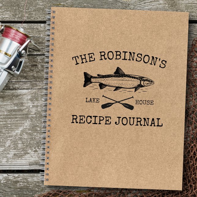 Family Lake House Fish Oars Faux Kraft Recipe Notebook (Several sizes and inside page designs to choose from)