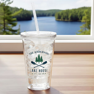 Family Lake House Modern Rustic Boat Oar Pine Tree Acrylic Tumbler