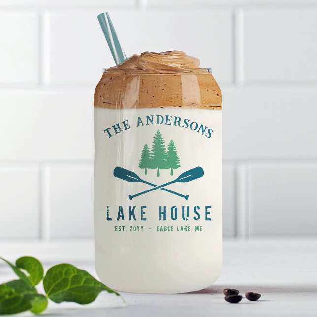 Family Lake House Modern Rustic Boat Oar Pine Tree Can Glass (Creator Uploaded)