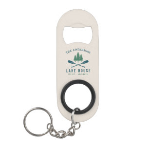 Family Lake House Modern Rustic Boat Oar Pine Tree Keychain Bottle Opener