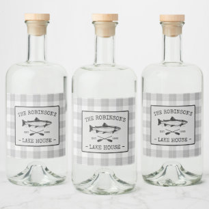 Family Lake House Oars Fish White Plaid Labels