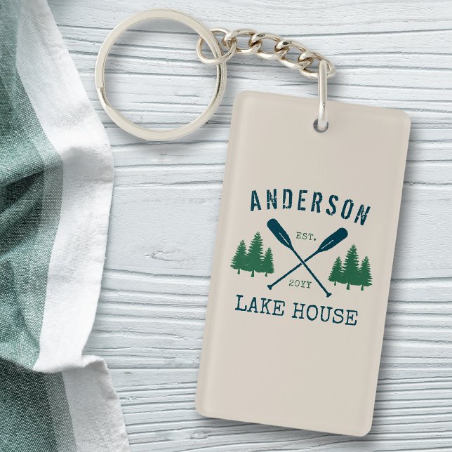 Family Lake House Rustic Oar Pine Tree 2 Sided Keychain (Creator Uploaded)