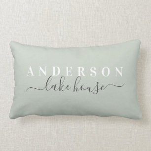 Family Lake House Sage Lumbar Pillow w/ Last Name