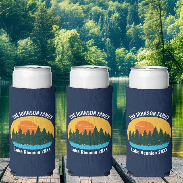 Family Lake Reunion Cute Customized Sunset Seltzer Can Cooler (Creator Uploaded)