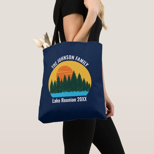 Family Lake Reunion Cute Customized Sunset Tote Bag (Close Up)