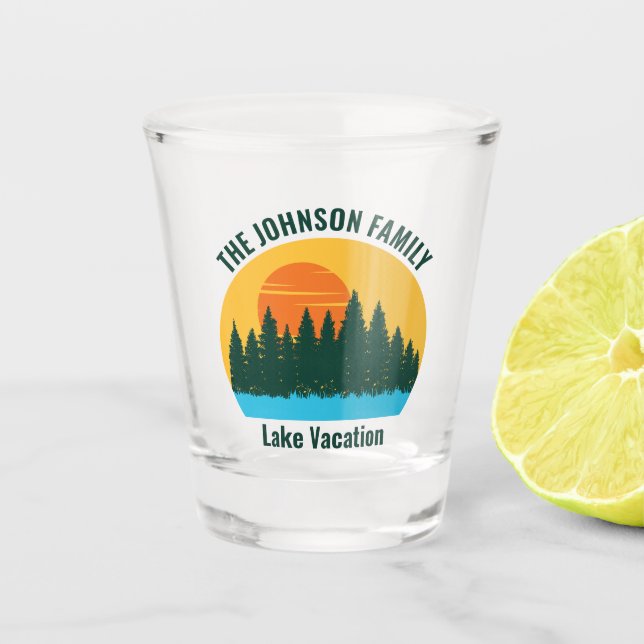 Family Lake Trip Cute Customized Sunset Shot Glass (Front)