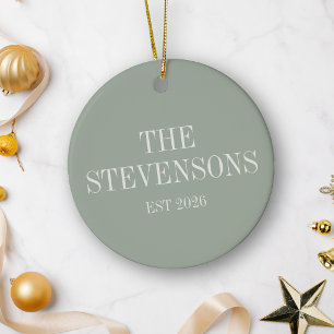 Family Last Name Est Date Dusty Sage Christmas Ceramic Ornament