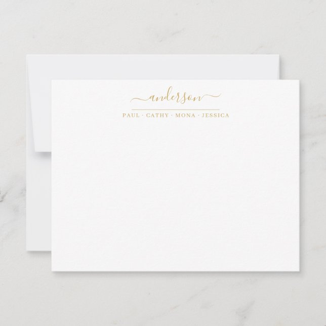 Family Last Name Faux Gold Script Calligraphy Card (Front)