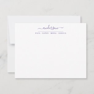 Family Last Name Purple Violet Script Calligraphy Card