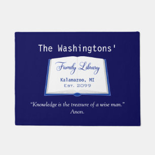Family Library with Book Drawing & Quote Door Mats