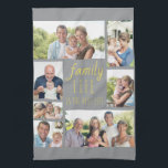 Family Life is the Best Life Grey Yellow 7 Photo Kitchen Towel<br><div class="desc">Create your own photo blanket with 7 of your favourite photos. The family quote reads "family life is the best life" and is lettered in casual script and skinny font typography. The photo template is set up for you to add your pictures working clockwise from the top left. This design...</div>