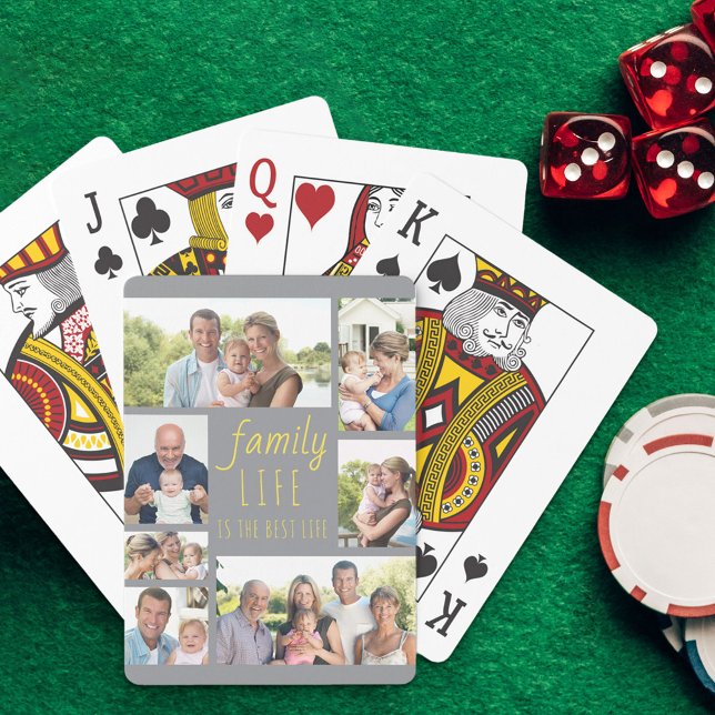 Family Life Photo Collage 7 Picture Grey Yellow Playing Cards (Creator Uploaded)