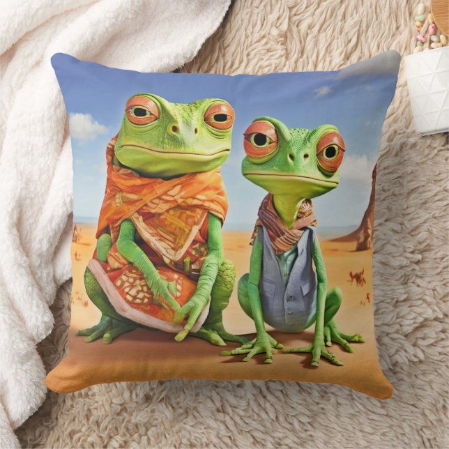 Family Lizard Artwork Throw Pillow (Blanket)