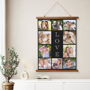 Family Love 10 Photo Collage Black Hanging Tapestry