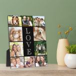 Family Love 10 Photo Collage Black Plaque<br><div class="desc">A 10 photo collage keepsake plaque that your family will treasure and enjoy for years. Personalize with ten family photos. "LOVE" is written vertically down the middle in open white typography against a black background.</div>
