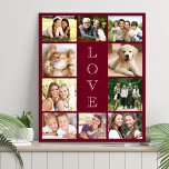 Family Love 10 Photo Collage Burgundy Faux Canvas Print<br><div class="desc">A modern burgundy red photo collage faux canvas print to celebrate your family,  loved ones,  friends,  pets or special event. Personalize with 10 photos. "LOVE" is written down the middle in elegant white text.</div>