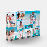 Family Love 8 Photo Beach Blue Modern<br><div class="desc">Gift them the gift of family love with this modern beach blue photo collage photo block featuring 8 of your own photos and the sentiment of "Family Love" in a hand lettered script. Easy to customize with your own family pictures. This is the perfect family keepsake and a great gift...</div>