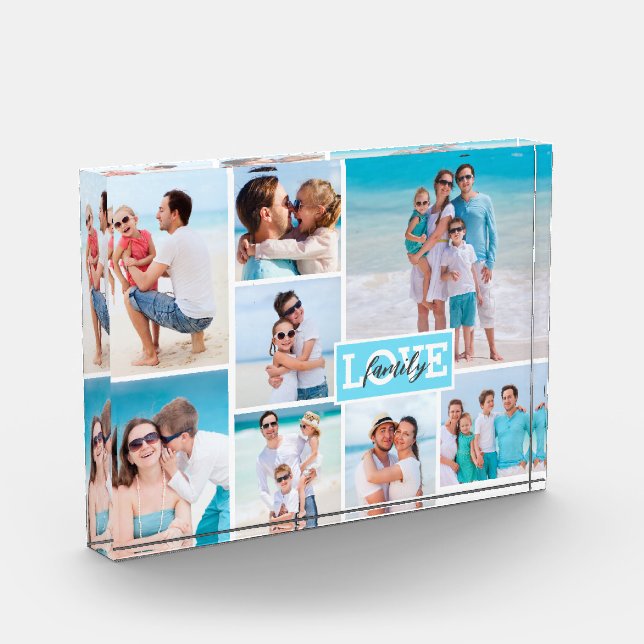 Family Love 8 Photo Collage Beach Blue  Block (Left)