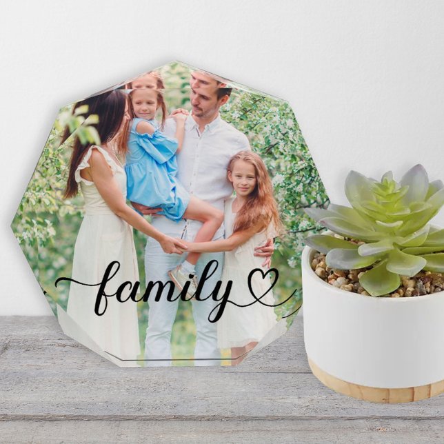 Family Love Black Script Octagonal Photo Block (Creator Uploaded)