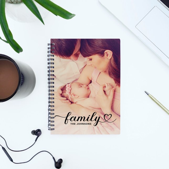 Family Love Black Script Personalized Photo Notebook (Creator Uploaded)