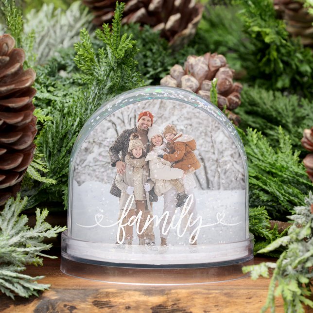 Family Love Hearts Personalized Photo Snowglobe (Winter)
