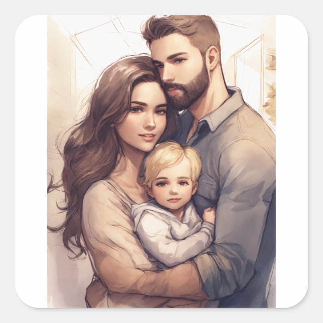 Family Love in Sticker Form: Parents with Son  (Front)