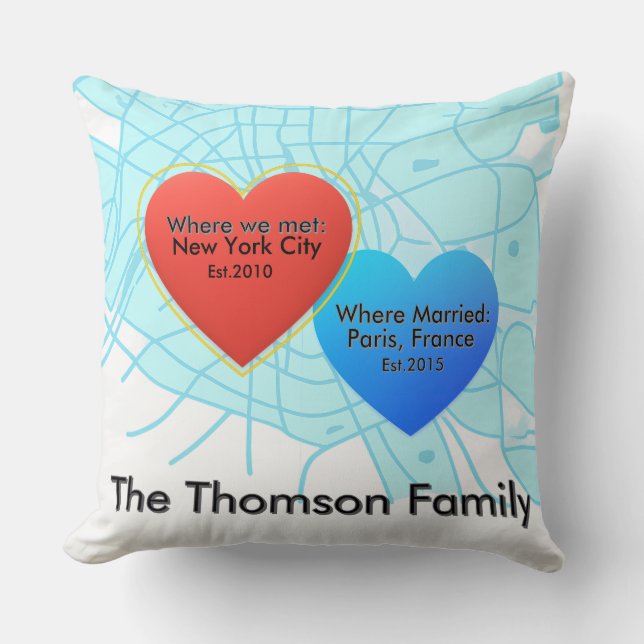 Family Love Journey Pillow – Personalized Map Hear (Front)