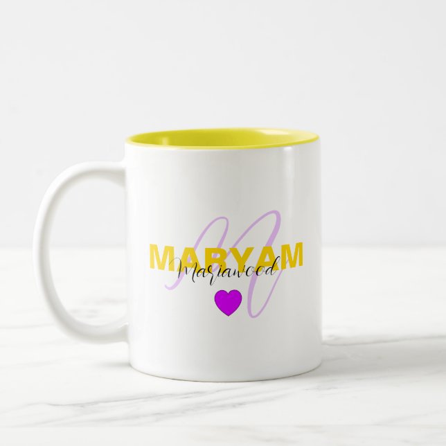 Family Love Mug with Name & Modern Initial & Quote (Left)