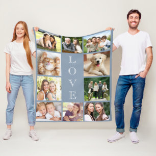 Family Love  Photo Collage Dusty Blue Fleece Blanket