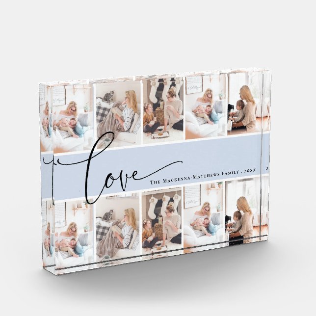Family Love Script Monogram Custom Photo Collage Block (Left)