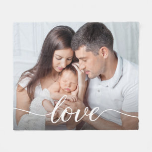 Family Love Script Personalized Photo Fleece Blanket