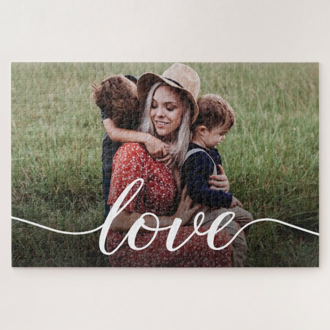 Family Love Script Personalized Photo  Jigsaw Puzzle (Horizontal)