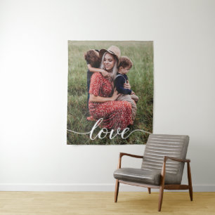 Family Love Script Personalized Photo Tapestry