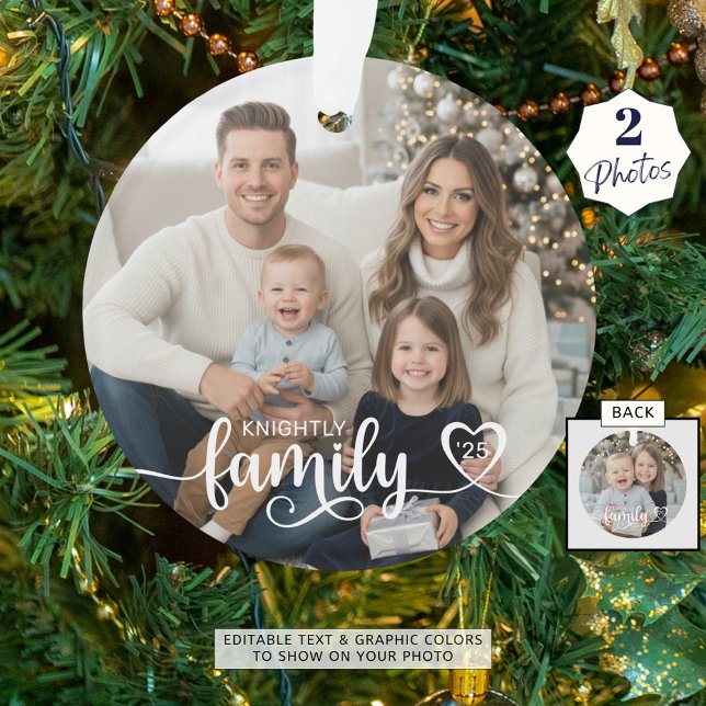 Family Love Script Photo Heart Name Custom Colour Ornament (Creator Uploaded)