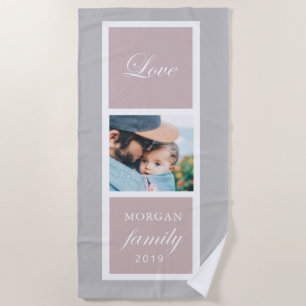 Family love script photo monogram beach towel