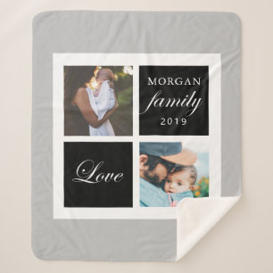 Family love script photo monogram sherpa blanket