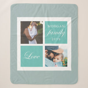 Family love script photo monogram sherpa blanket