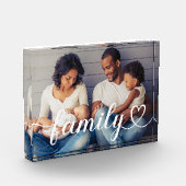 Family Love White Script Custom Horizontal Photo Block (Left)