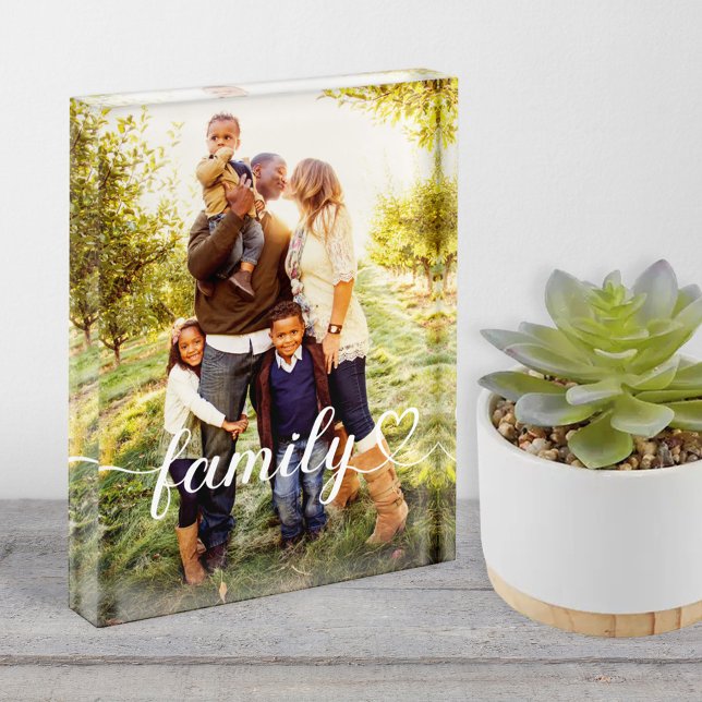 Family Love White Script Custom Vertical Photo Block (Creator Uploaded)