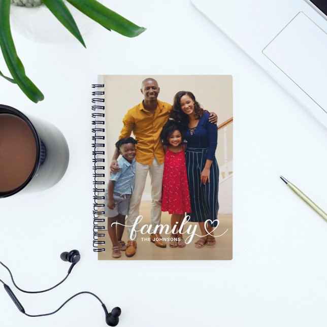 Family Love White Script Personalized Photo Notebook (Creator Uploaded)