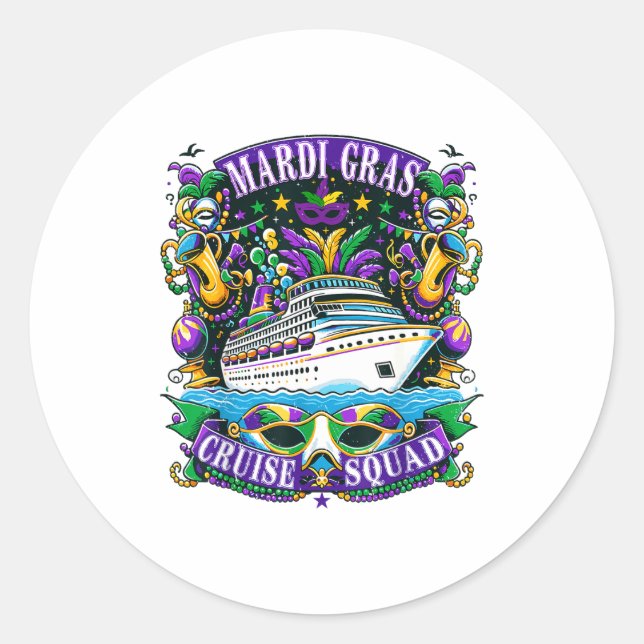 Family Mardi Gras Cruise Squad Vacation Trip Ship  Classic Round Sticker (Front)