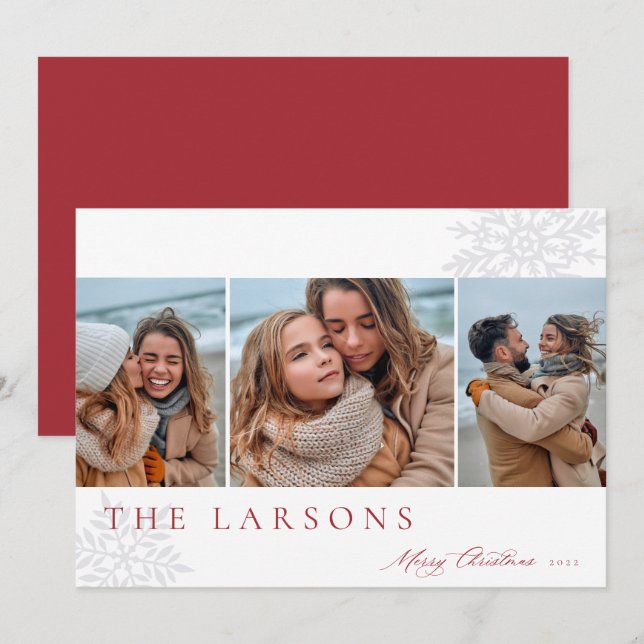 Family Marquee | Merry Christmas Three Photo Holiday Card (Front/Back)