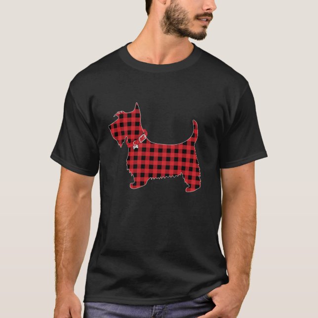 Family Matching Buffalo Plaid Scottie Dog Christma T-Shirt (Front)
