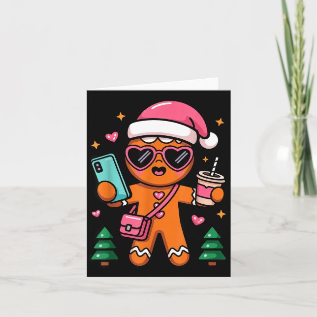Family Matching Christmas Pajama Gingerbread Selfi Card (Front)