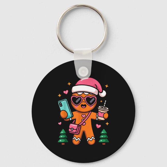 Family Matching Christmas Pajama Gingerbread Selfi Keychain (Front)