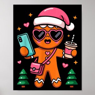 Family Matching Christmas Pajama Gingerbread Selfi Poster
