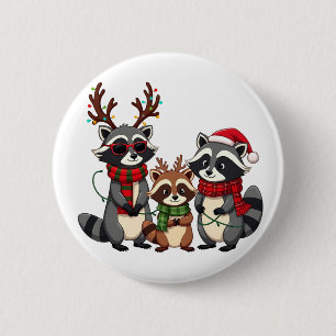 Family Matching Christmas Raccoons Santa Hat  2 Inch Round Button