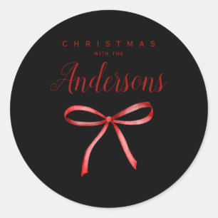 Family Matching Christmas Red Ribbon Baby T Shirt  Classic Round Sticker