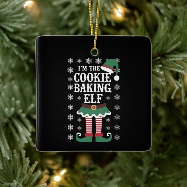 Family Matching The Cookie Baking Elf Christmas Ceramic Ornament (Tree)
