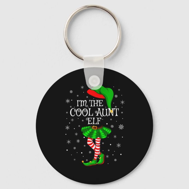 Family Matching Women Girls I'm The Cool Aunt Elf  Keychain (Front)